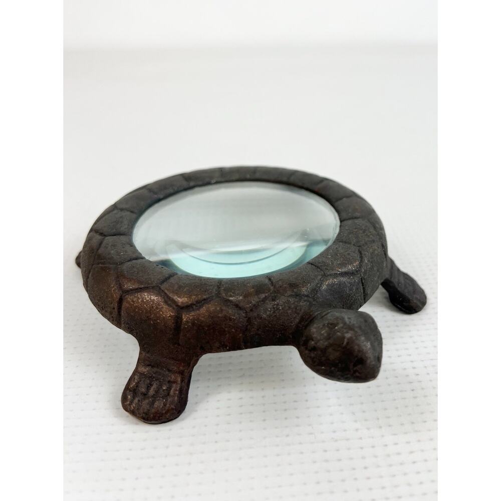 Vintage Turtle Magnifying Glass Paperweight Heavy Office Decor Rare